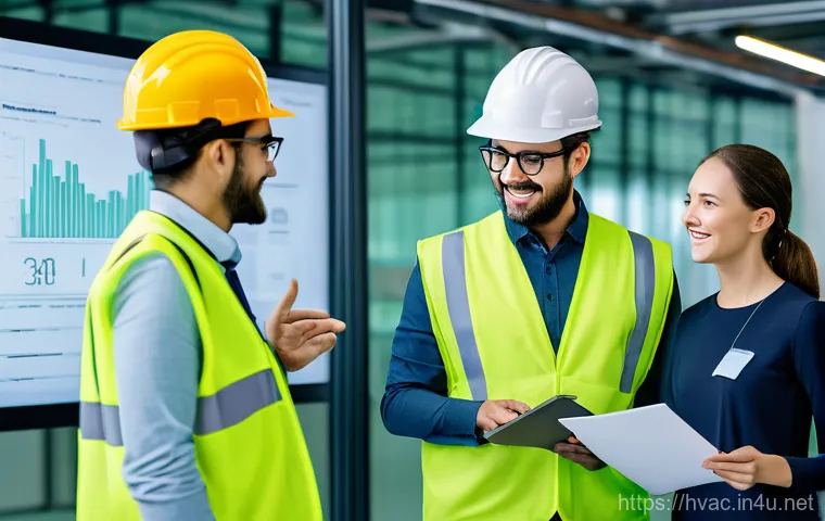 공조냉동기계기사로서의 첫 직장 선택 - **Prompt 2: Hands-On Expertise in a High-Tech Environment**
    Two engineers, one male and one fema...