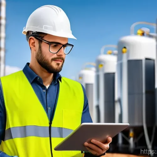 Home 15 공조냉동기계 설비의 설치 및 점검 사례 - 1°C precision), humidity, and CO2 levels. A male HVAC engineer, dressed in a clean, professional gre...