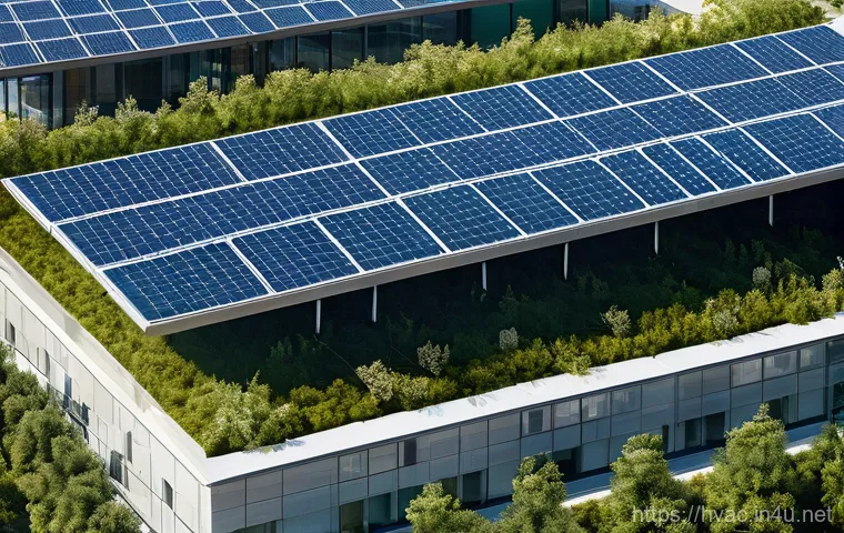 공조냉동기계 설비의 설계 사례 - **Prompt:** A vibrant, futuristic open-plan office space bathed in natural light, showcasing an adva...